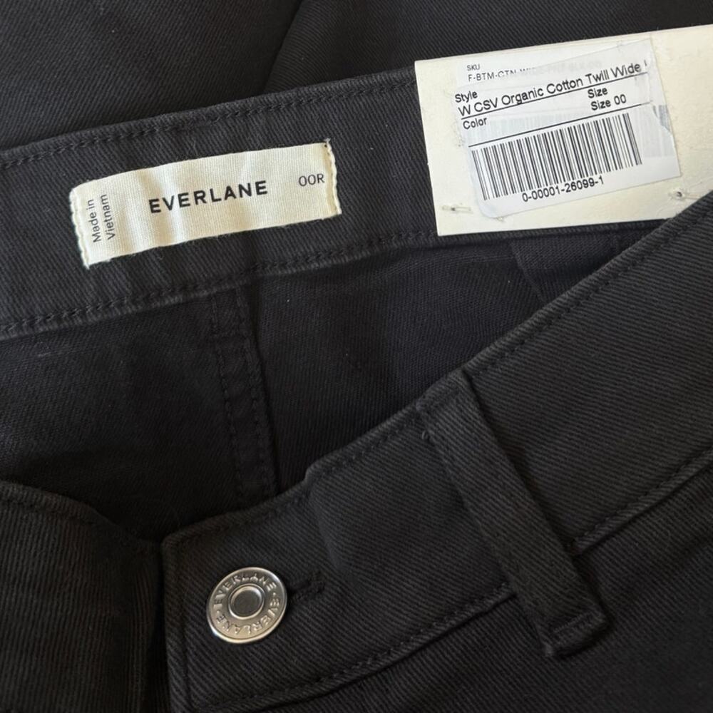 Everlane The Organic Cotton Twill Wide Leg Pants Black size 00 NWT - Picture 2 of 6